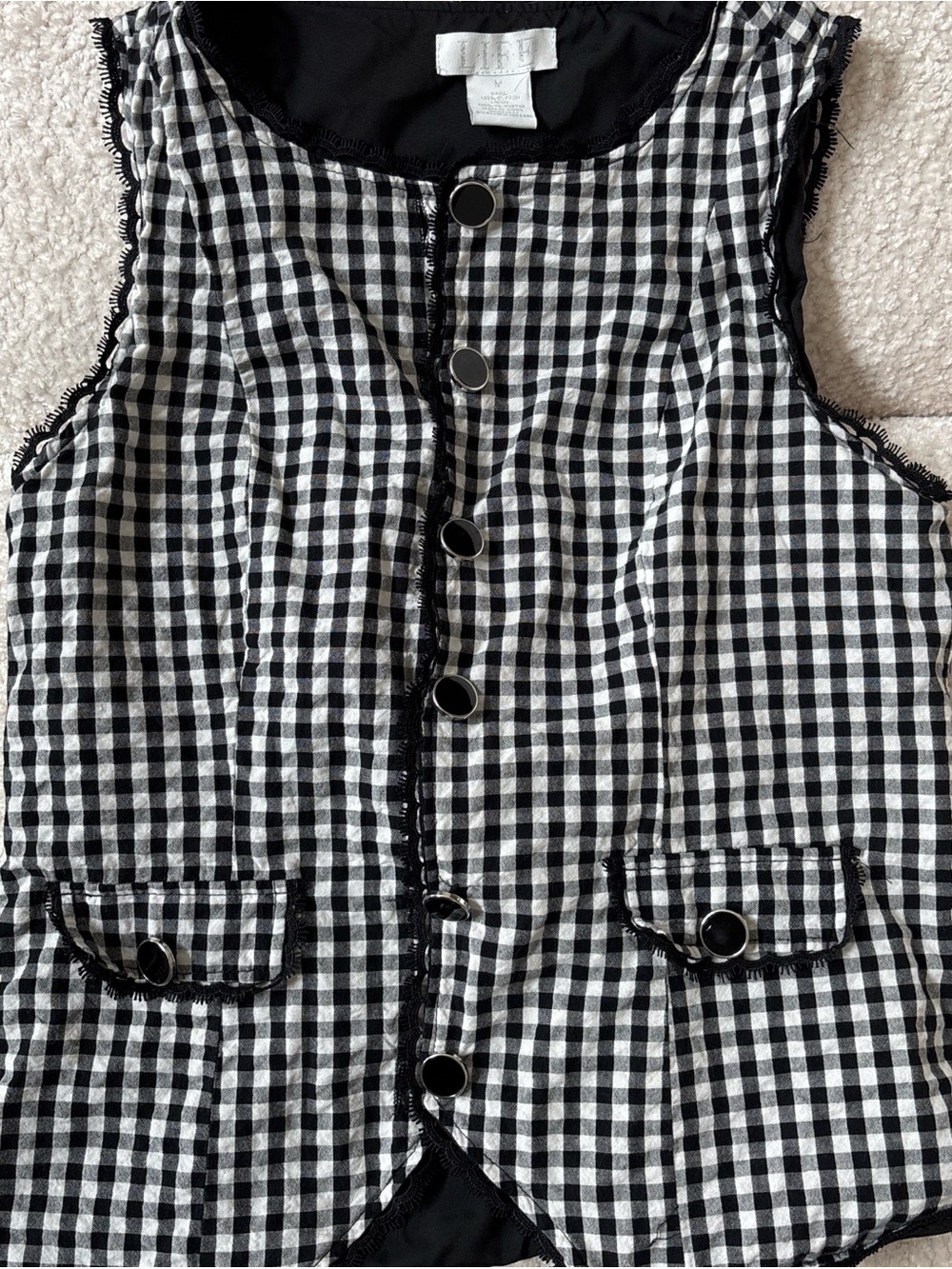 Gingham Button Front Vest - Black & White